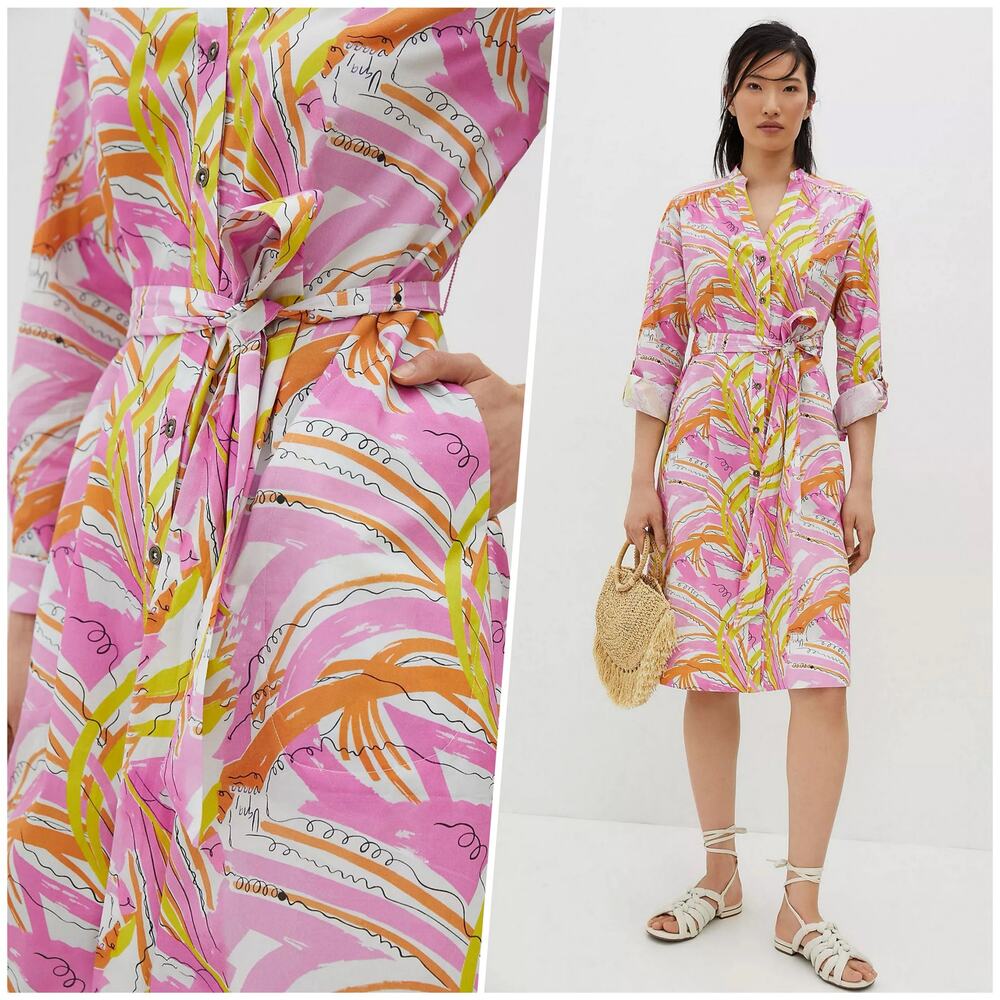 Vera for Anthropologie | Women | Pink Tropical Confetti Midi Shirt Dress | XL - Picture 12 of 12